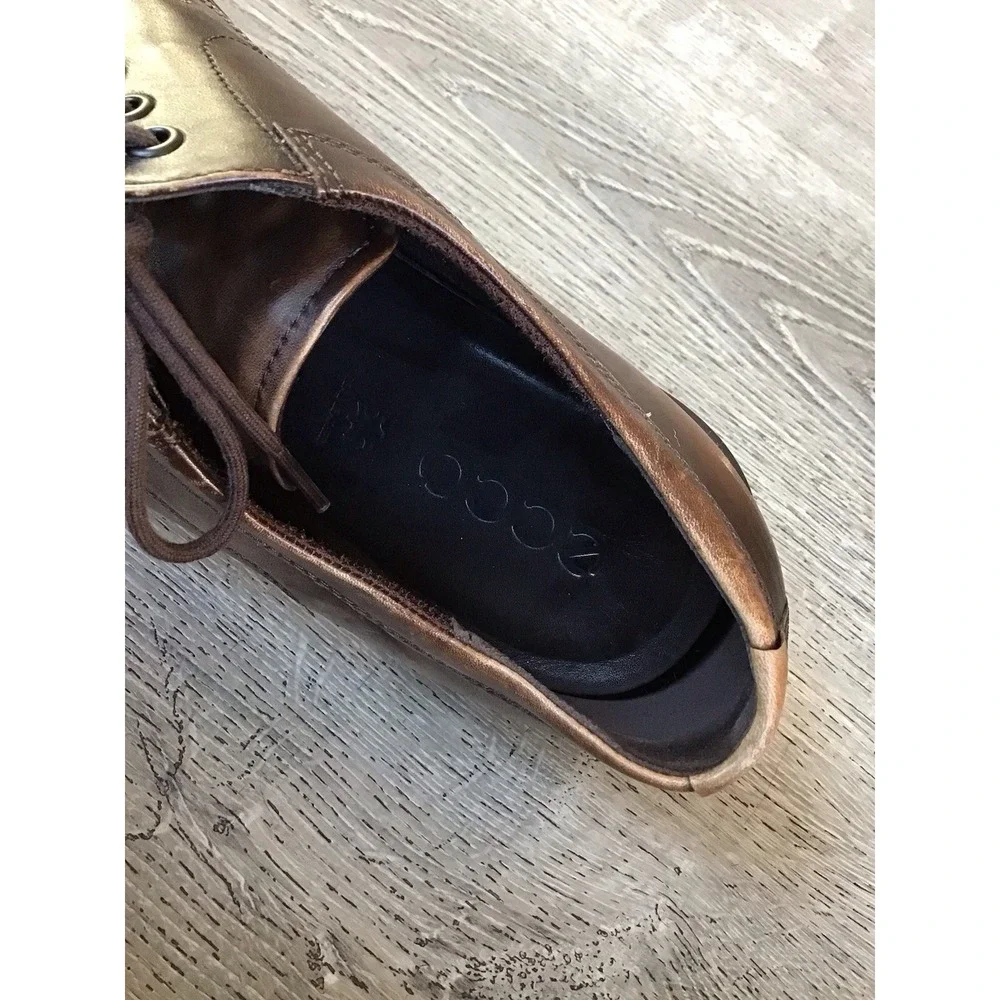 ECCO NEWCASTLE Toe Cap Derby Mens Size 45 / 11 Brown Leather Oxford Shoes Dress